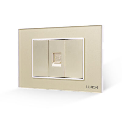 Presa Telefono 1M + 2 Tasti Finti LUXION con Cornice in Vetro, Standard Italiano, 3M colore dorato