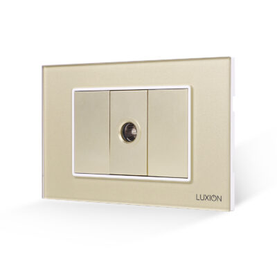 Presa TV 1M + 2 Tasti Finti LUXION con Cornice in Vetro, Standard Italiano, 3M colore dorato