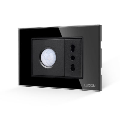 Sensore di Movimento 2M e Presa Stretta LUXION con Cornice in Vetro, Standard Italiano, 3M colore nero
