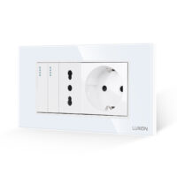 Interruttore doppio + presa stretta + presa Schuko con placca in vetro LUXION, standard italiano, 4M