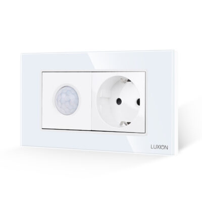 Sensore di movimento 2M e presa Schuko LUXION con placca in vetro, standard italiano, 4M