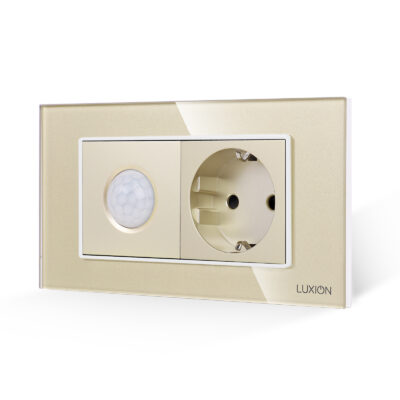 Sensore di movimento 2M e presa Schuko LUXION con placca in vetro, standard italiano, 4M colore dorato