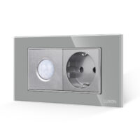 Sensore di movimento 2M e presa Schuko LUXION con placca in vetro, standard italiano, 4M colore griggio