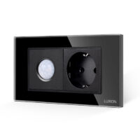 Sensore di movimento 2M e presa Schuko LUXION con placca in vetro, standard italiano, 4M colore nero