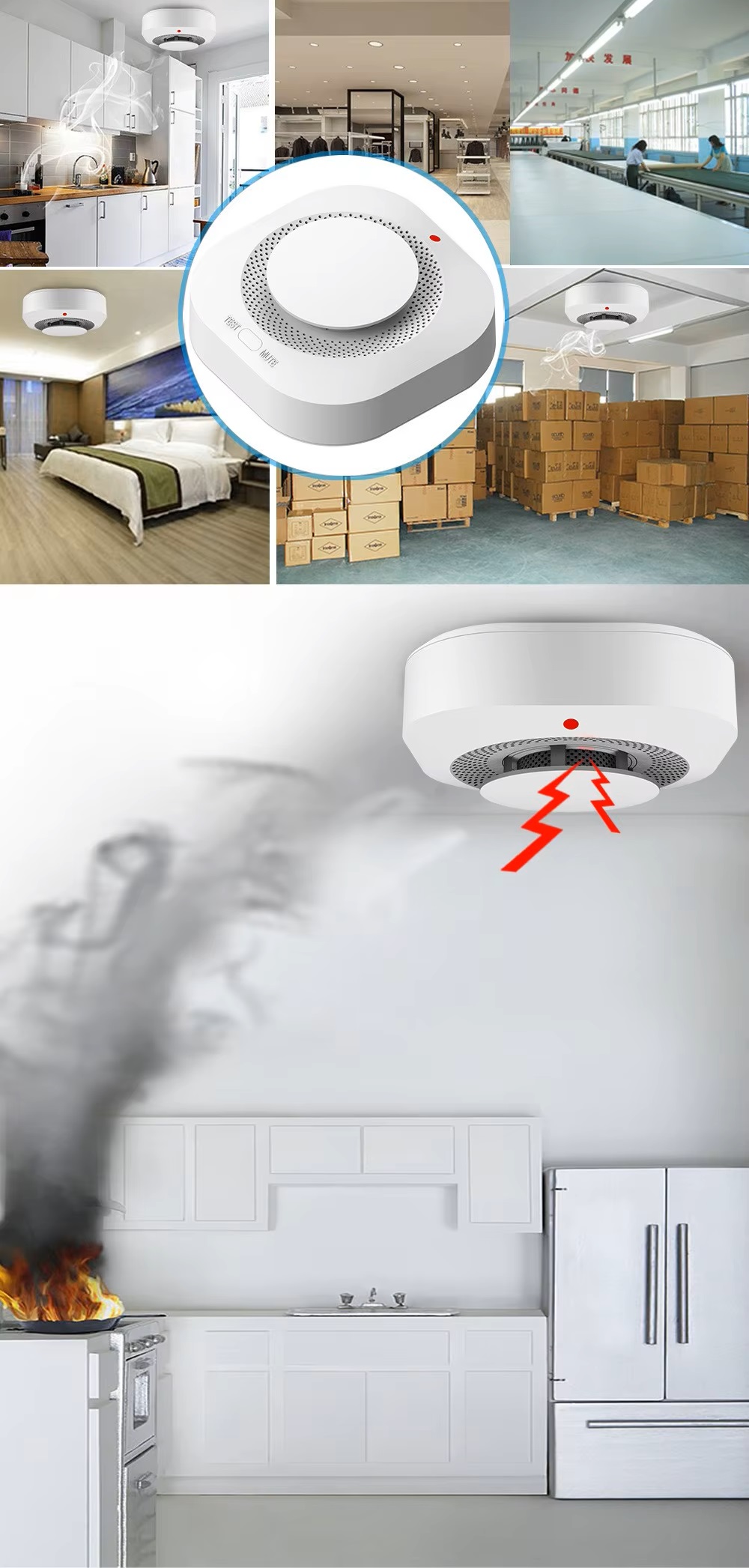 Sensore di Fumo LUXION con Wi-Fi, Controllo e Notifiche tramite Applicazione, Allarme da 90 dB