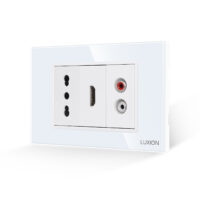 Presa stretta + HDMI + audio con cornice in vetro LUXION, standard italiano, 3M