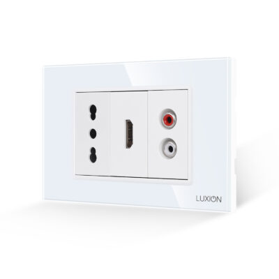 Presa stretta + HDMI + audio con cornice in vetro LUXION, standard italiano, 3M