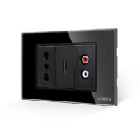 Presa stretta + HDMI + audio con cornice in vetro LUXION, standard italiano, 3M colore nero