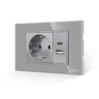 Presa Schuko con USB A+C con placca in vetro LUXION, standard italiano, 3M colore griggio