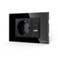Presa Schuko con USB A+C con placca in vetro LUXION, standard italiano, 3M colore nero