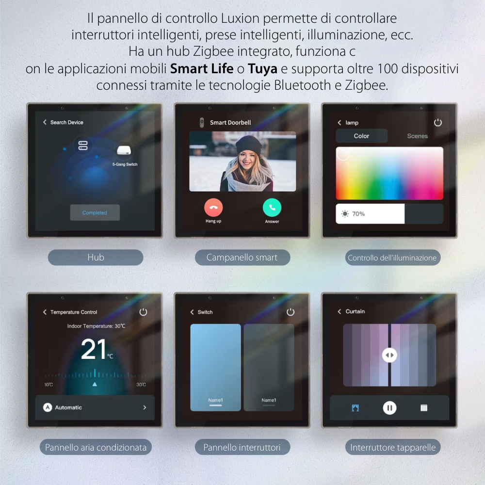 Pannello di Controllo Intelligente LUXION All-in-One con Integrazione Campanello, Controllo Luci, Climatizzazione e Tende