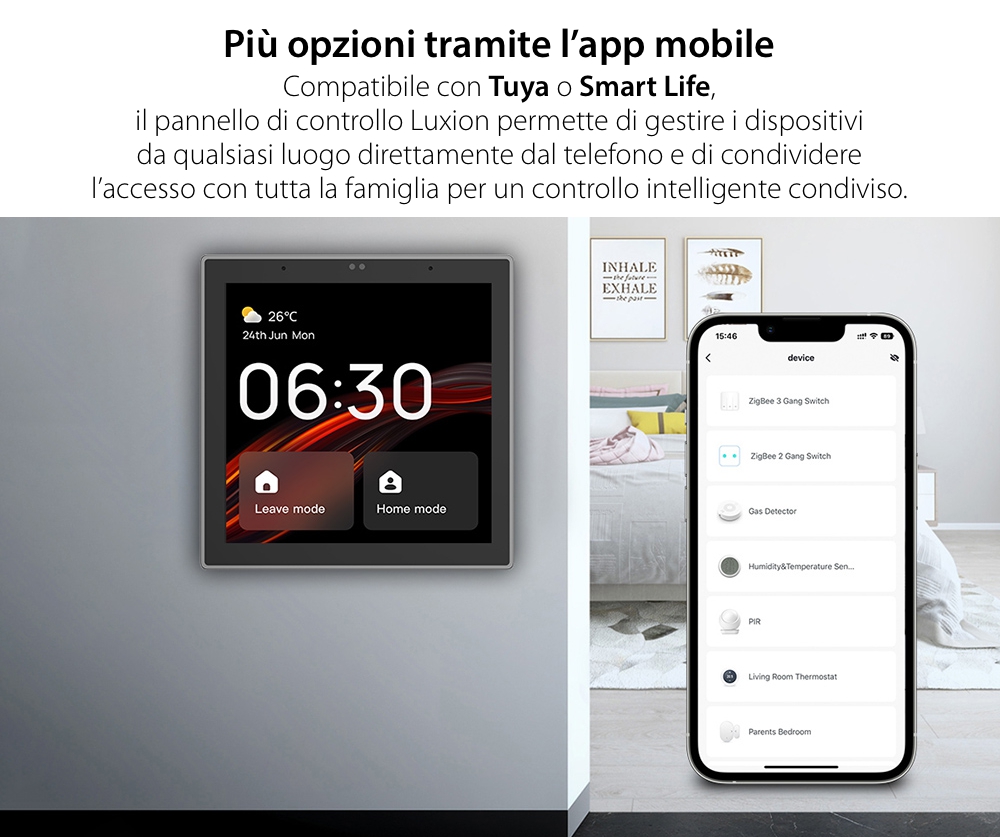 Pannello di Controllo Intelligente LUXION All-in-One con Integrazione Campanello, Controllo Luci, Climatizzazione e Tende